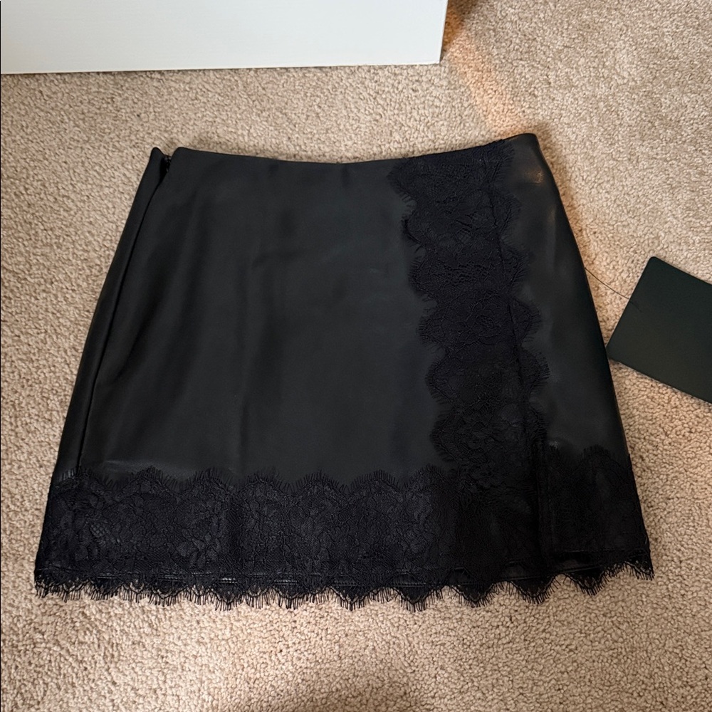 Lulus Lace Trim Leather Mini Skirt NWT